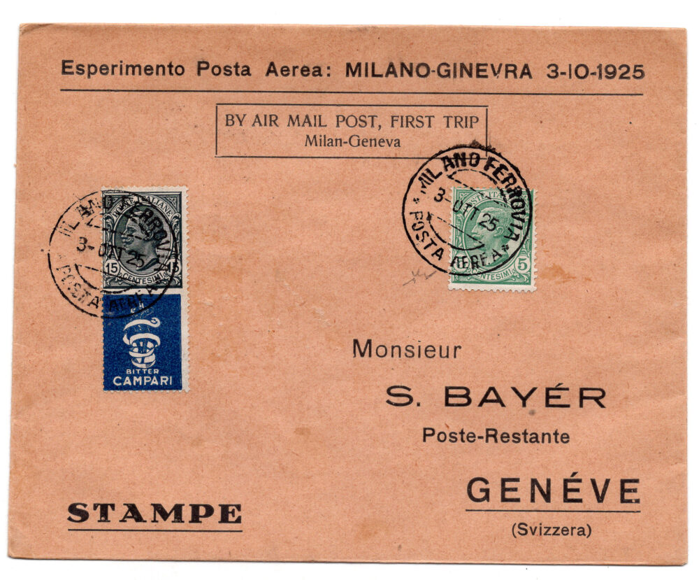 1925 Milano/Ginevra del 3.10.25 - aerogramma per primo volo postale