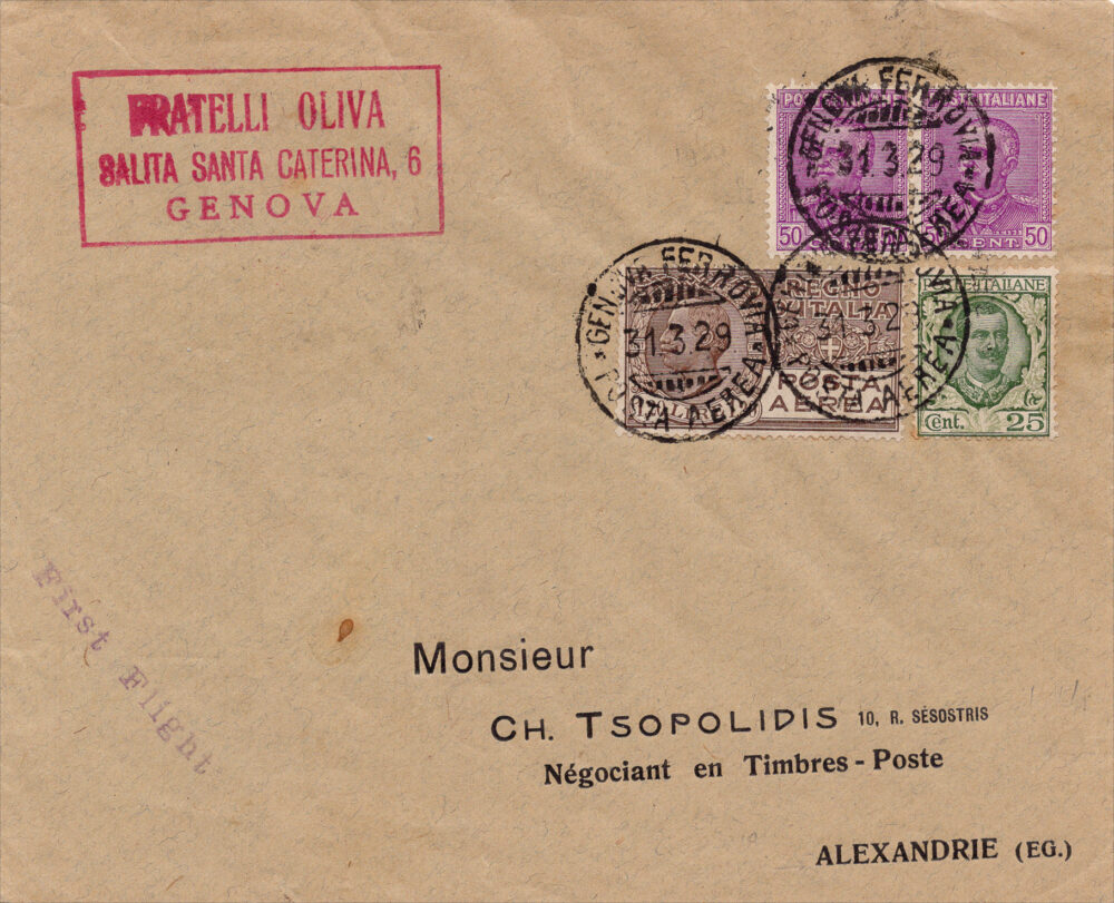 1929 Genova/Alessandria d'Egitto del 31.3.29 - aerogramma