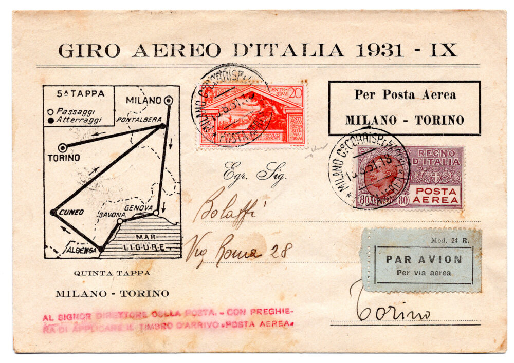 1931 Milano/Torino del 13.8.31 - Busta del Giro Aereo