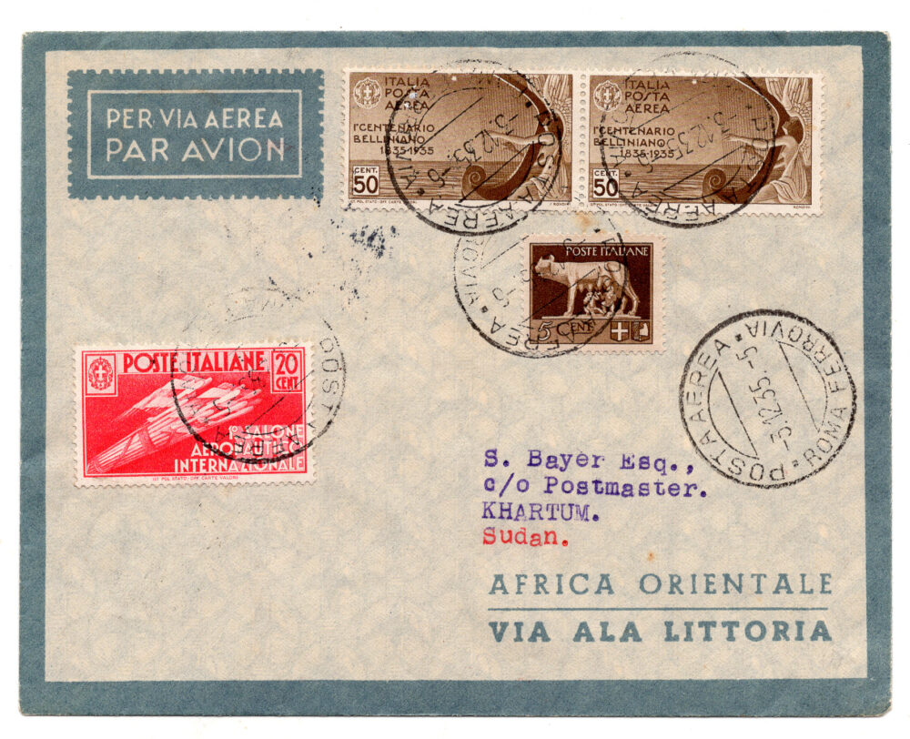 1935 Roma/Khartoum del 3.12.1935 - Aerogramma con volo inaugurale