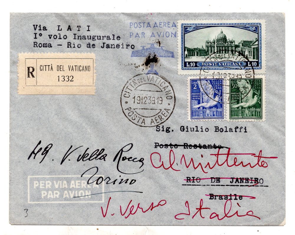 1939 (Vaticano)/Roma/Rio de Janeiro del 20.12.39 - Aerogramma