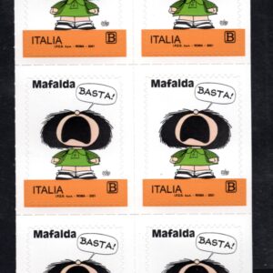 Mafalda + Giussani codice a barre erinnofilo blocco destro