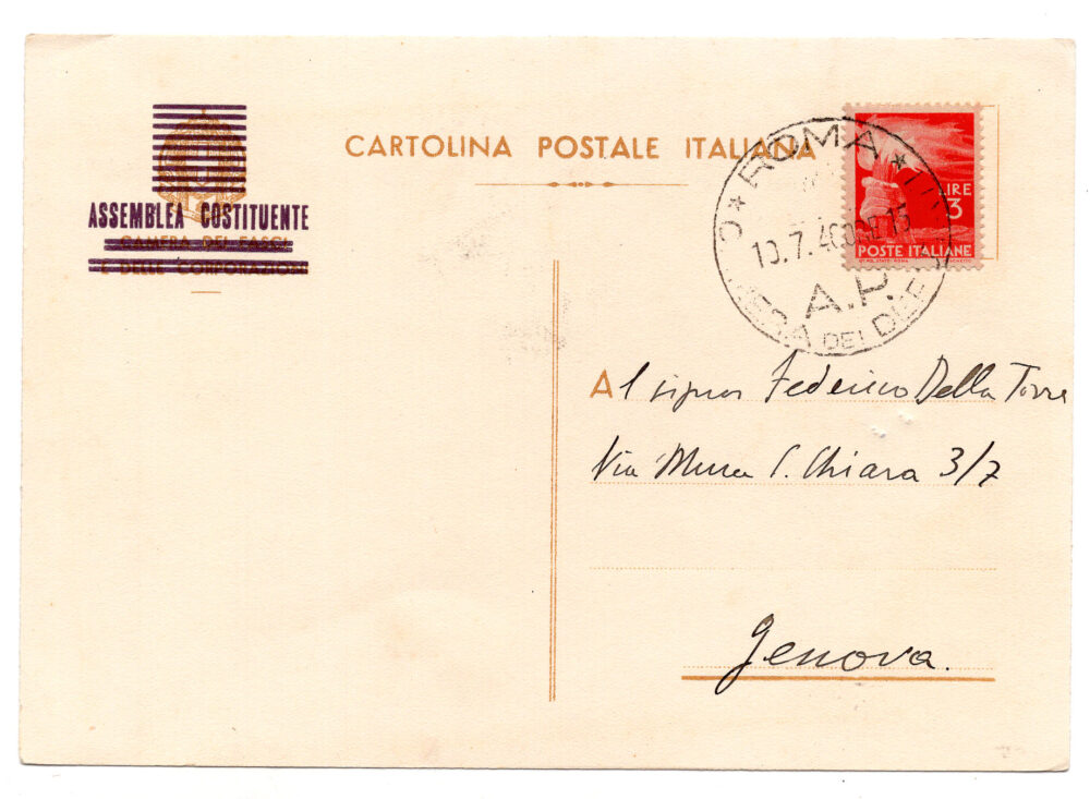 Assemblea Costituente - Cartolina affrancata con 3 lire "Democratica"