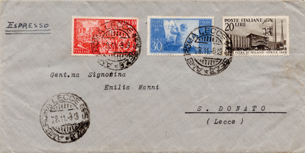 Costituzione Lire 30 + complementari su busta espresso