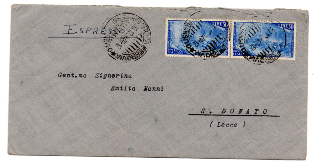 Risorgimento Lire 30 due esemplari su busta espresso da Roma