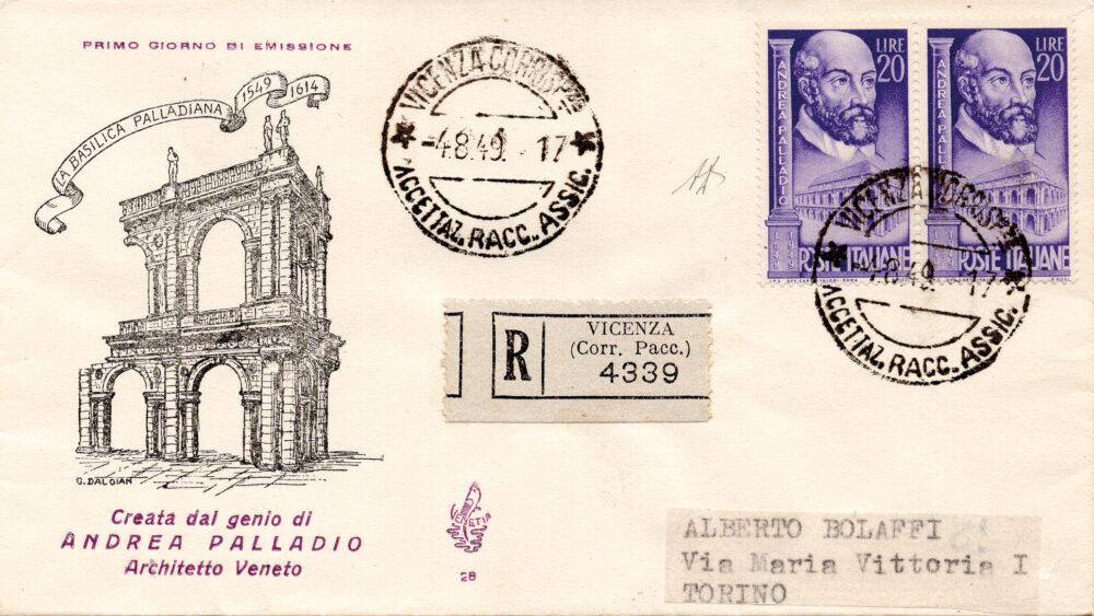 Palladio coppia su FDC Venezia raccomandata per Torino