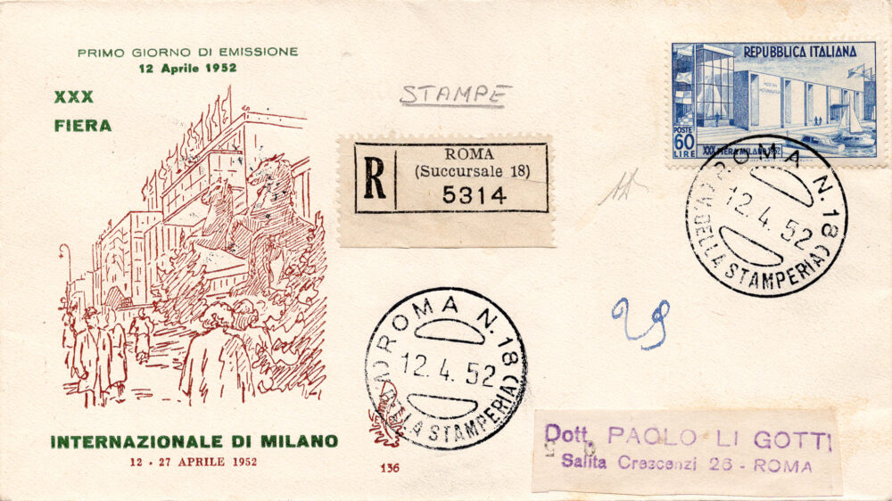 Milano '52 su FDC Venezia racc. per Roma