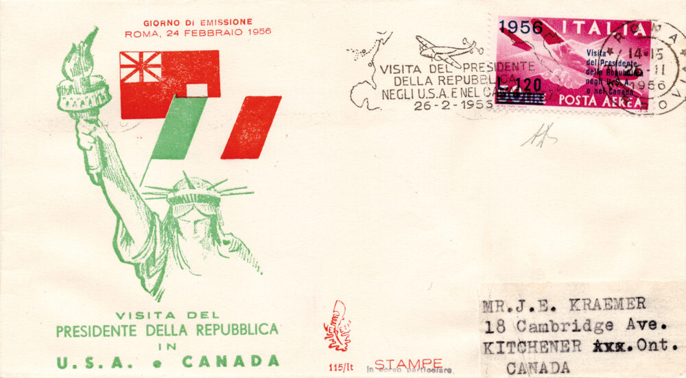 Posta Aerea "Visita del Presidente in Canada"  su FDC Venezia