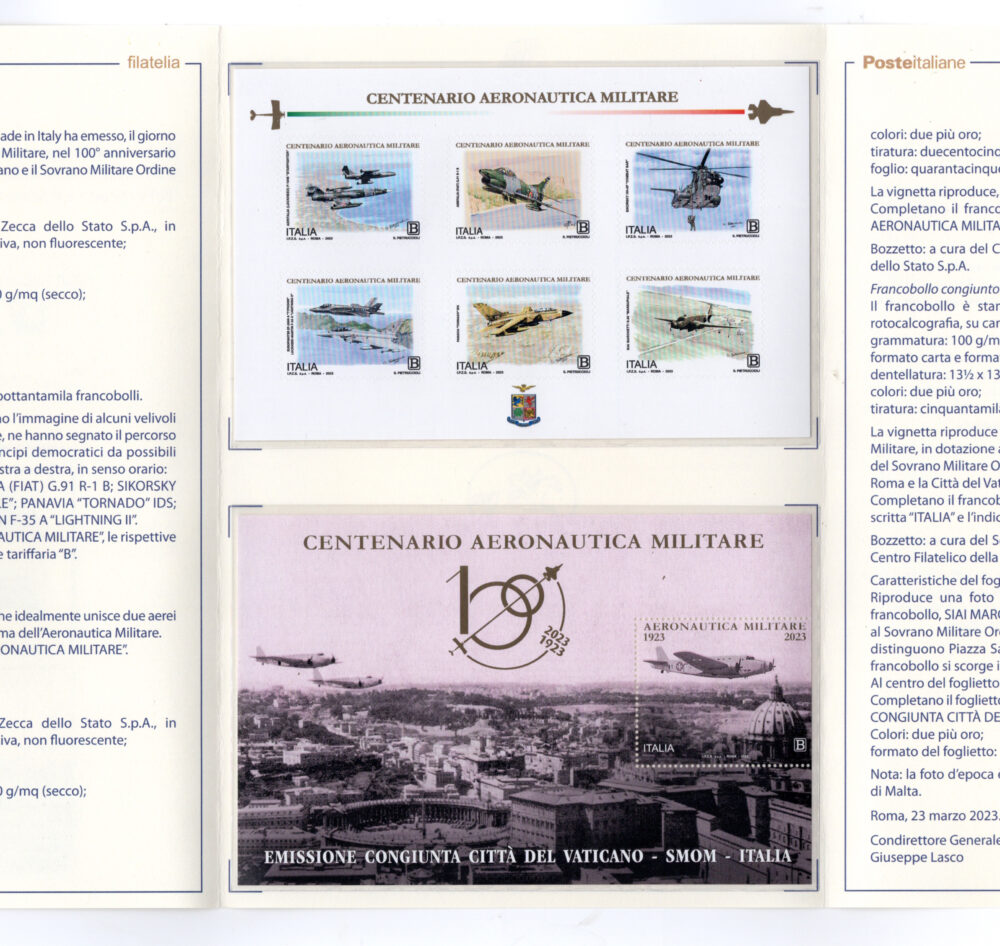 Centenario Aeronautica militare 2023 foglietto - Bollettino filatelico tiratura 500