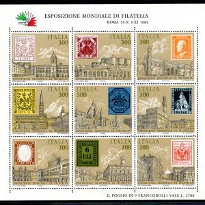 Italia '85  foglietto "Antichi Stati" varietà francobollo di Toscana stampato in azzurro scuro