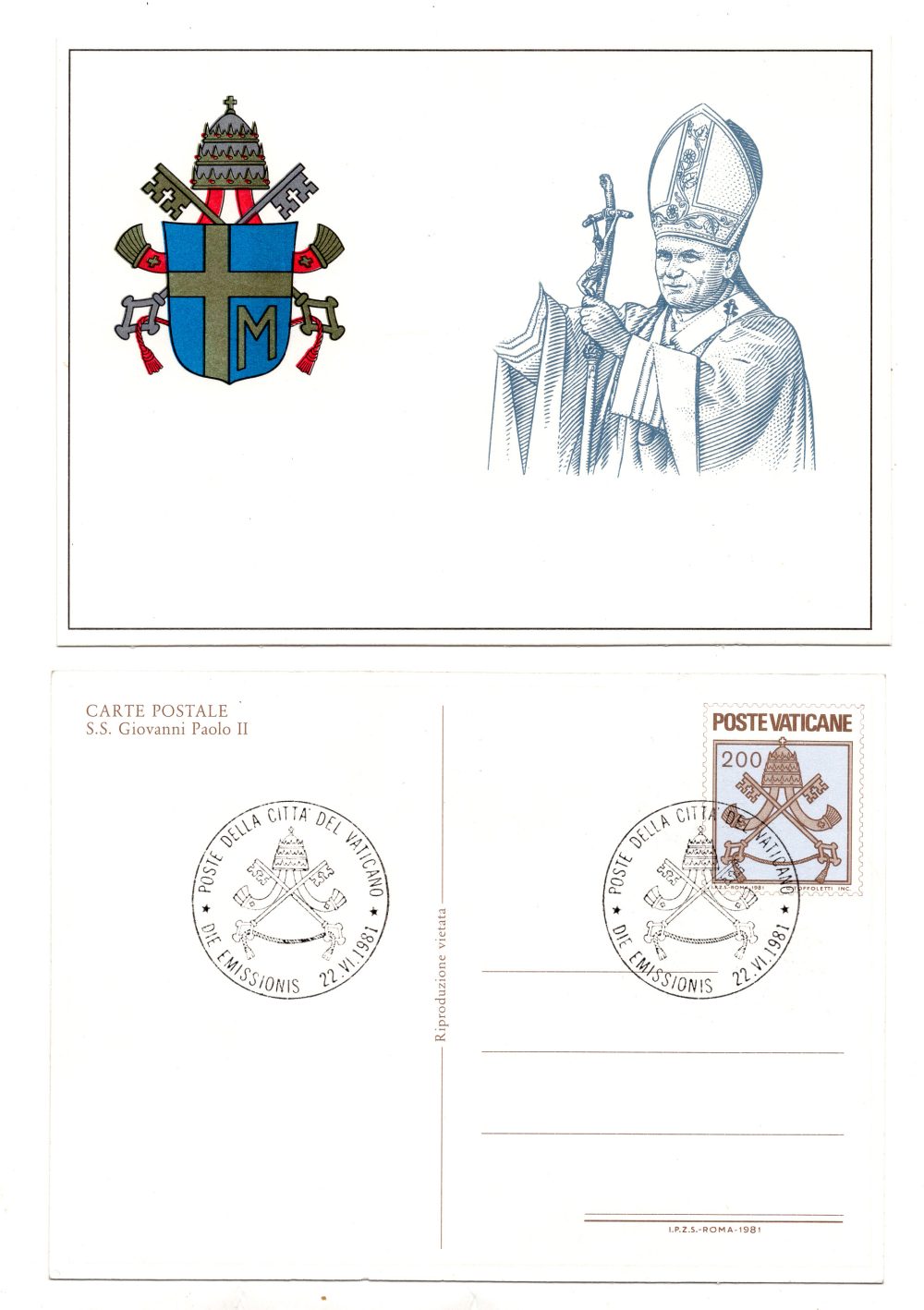 C.P. Lire 200 S.S. Giovanni Paolo II Varietà senza mano destra