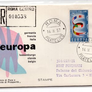 Italia 1957 Europa su busta FDC Venetia Racc senza annullo di arrivo