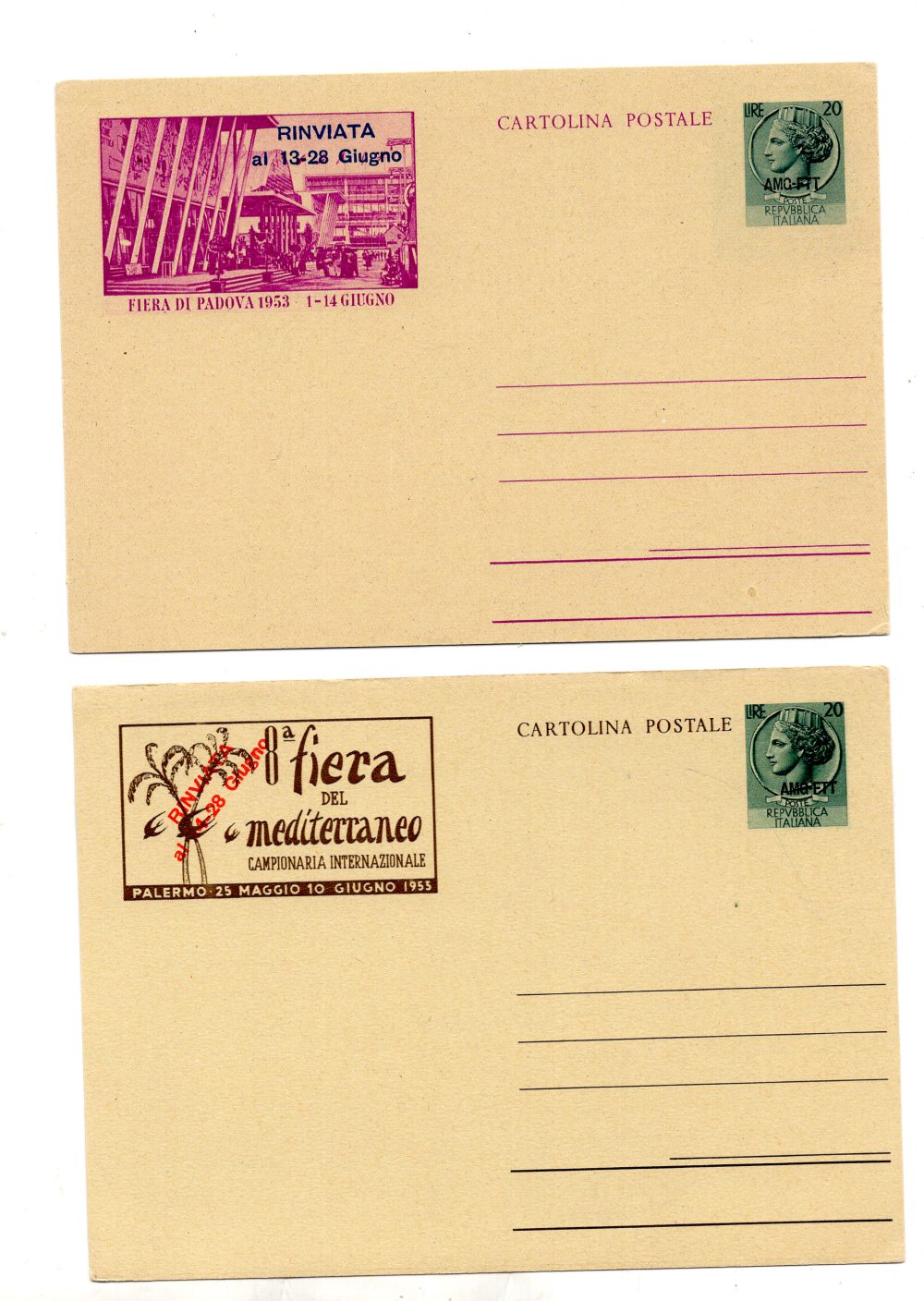 Trieste A - C.P. Lire 20 "Fiere d'Italia" n. C 24/25 le due cartoline nuove perfette