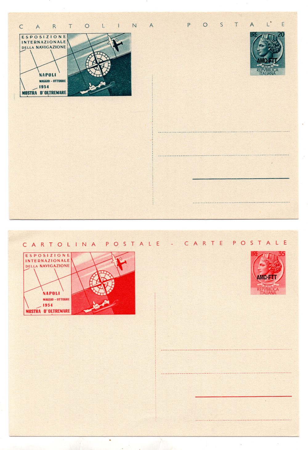 Trieste A - C.P. Lire 20 e 35 "Mostra d'Oltremare" n. C 27/28 - le due cartoline nuove perfette