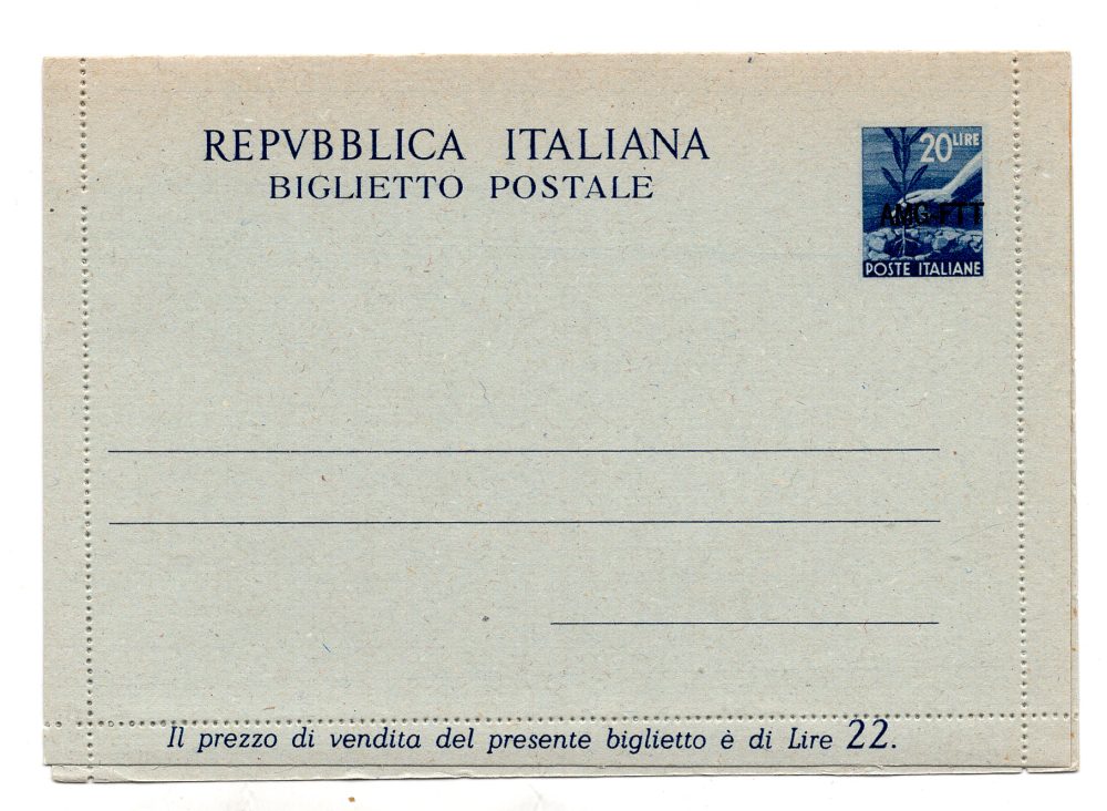 Trieste A - B.P. Lire 20 "Democratica" n. B 4 soprastampa nel francobollo