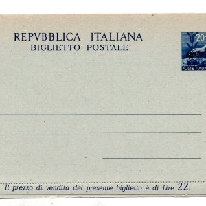 Trieste A - B.P. Lire 20 "Democratica" n. B 4 soprastampa nel francobollo