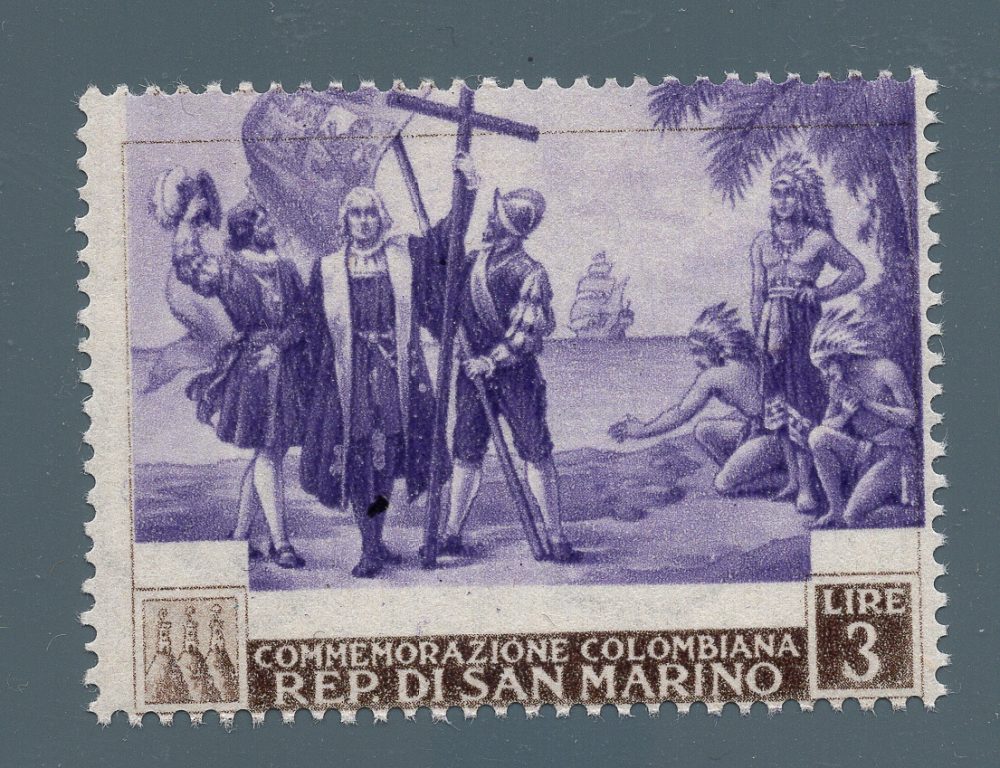 Colombo Lire 3 n. 374a centro e dentellatura spostata in alto - MNH