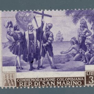 Colombo Lire 3 n. 374a centro e dentellatura spostata in alto - MNH