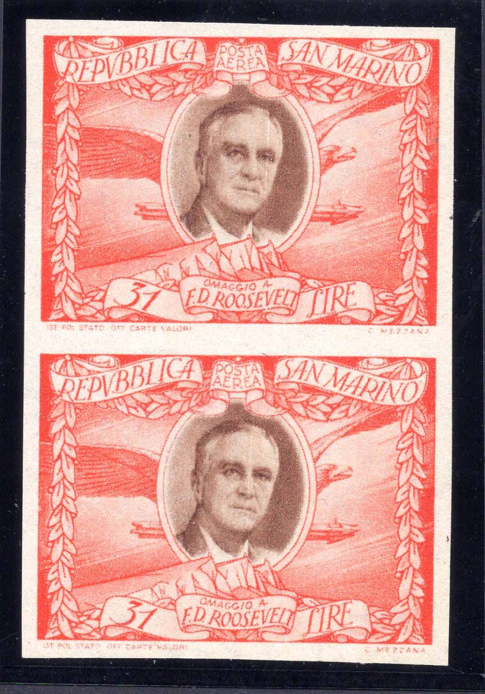 Roosevelt Lire 31 P.A. n. 65b coppia non dentellata - MNH