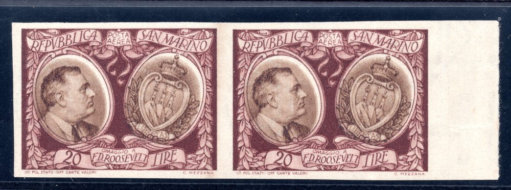 Roosevelt Lire 31 P.A. n. 65b coppia non dentellata - MNH