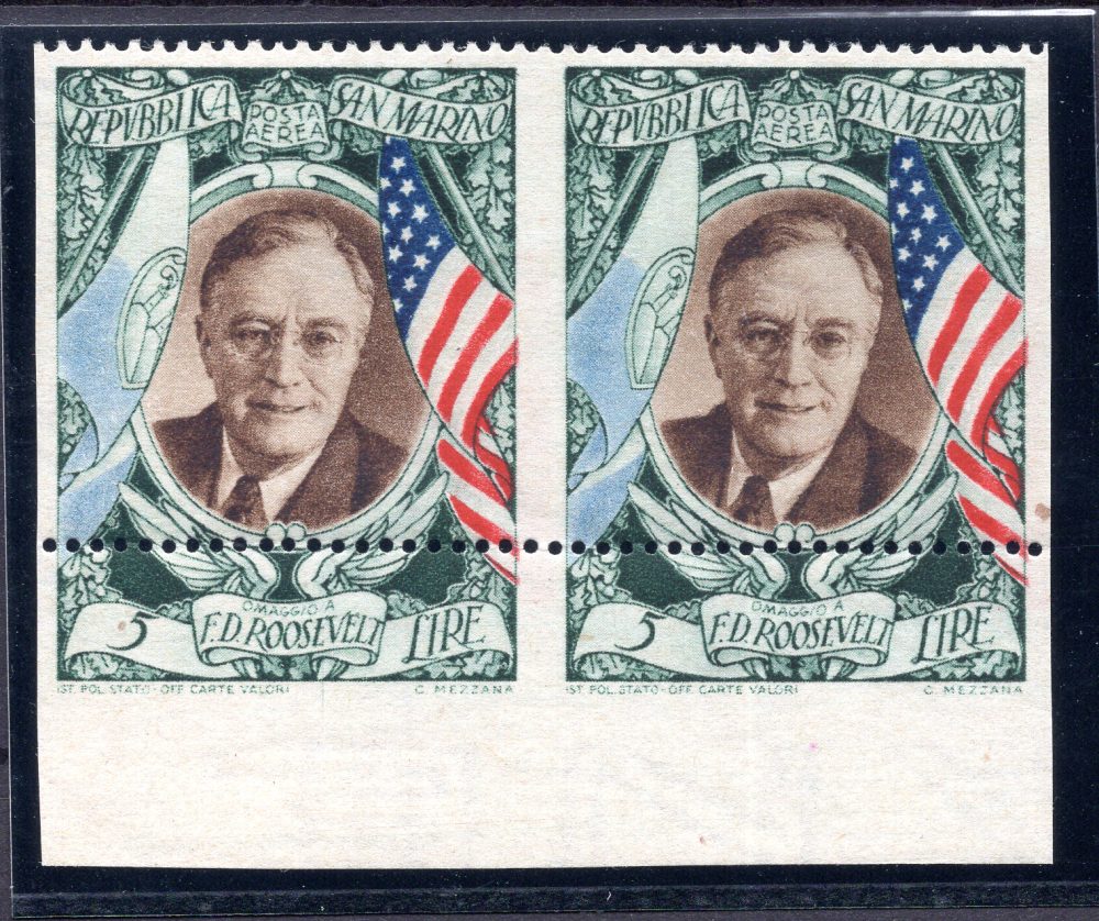 Roosevelt Lire 31 P.A. n. 65b coppia non dentellata - MNH