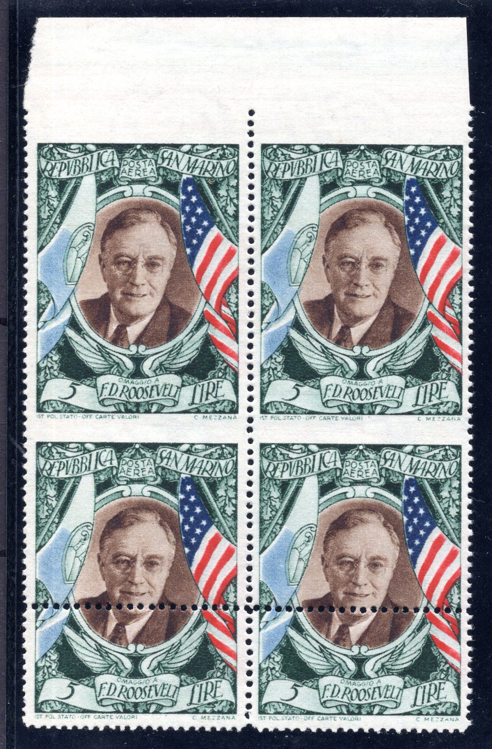 Roosevelt Lire 31 P.A. n. 65b coppia non dentellata - MNH