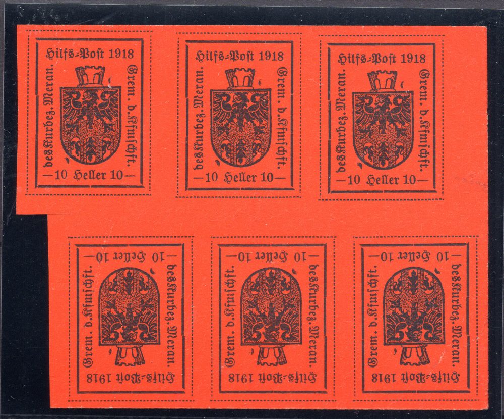 Merano Stemma 10 heller arancio IV° tipo Minifoglio n. 12A