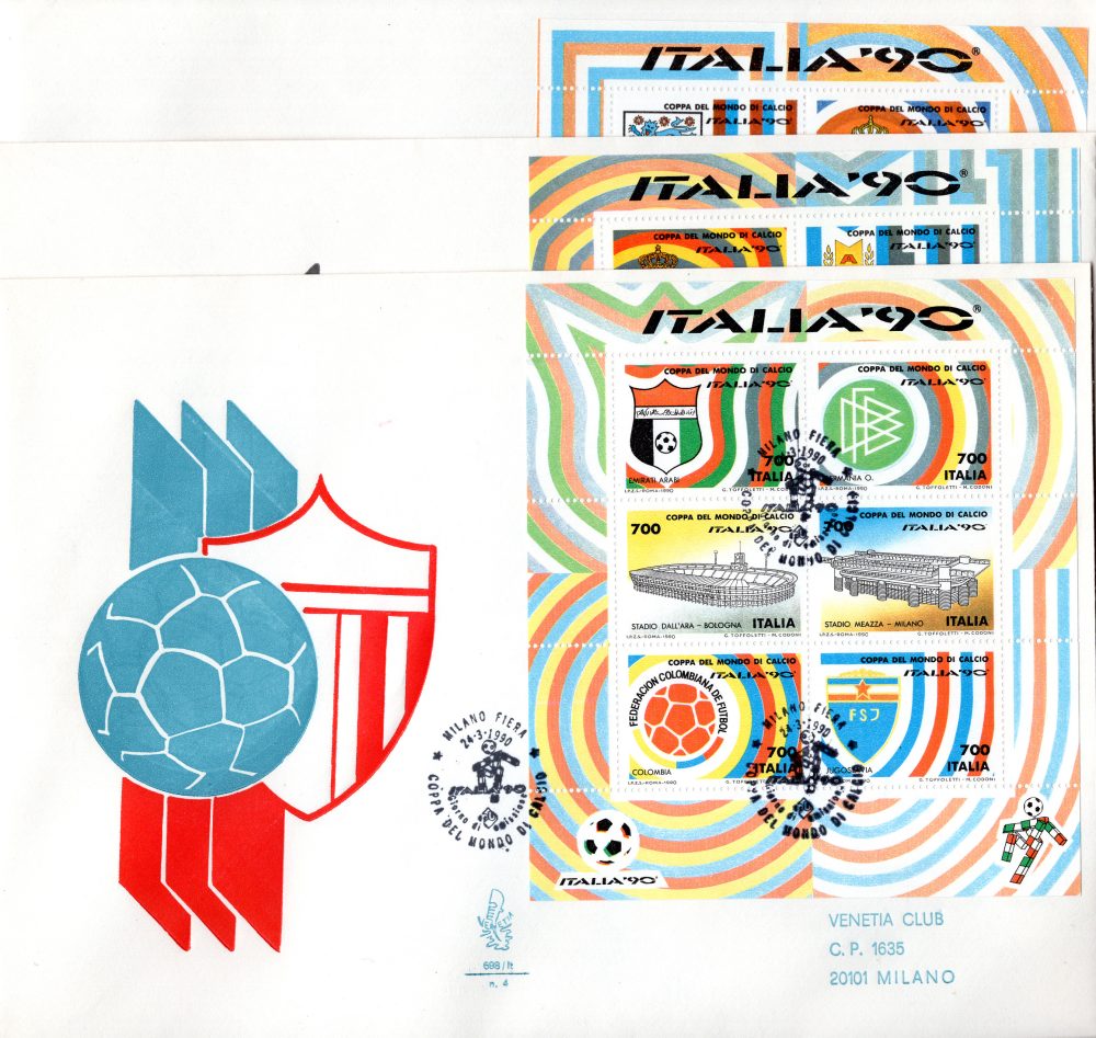 Calcio Italia '90 giro foglietti su busta FDC Venetia