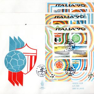 Calcio Italia '90 giro foglietti su busta FDC Venetia