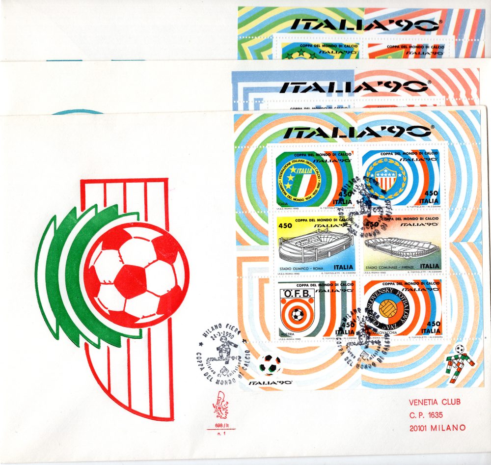 Calcio Italia '90 giro foglietti su busta FDC Venetia