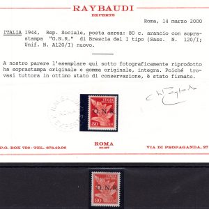 GNR 35 Cent. Brescia III° tipo n. 476/III - Cert. oro Ray. - MNH