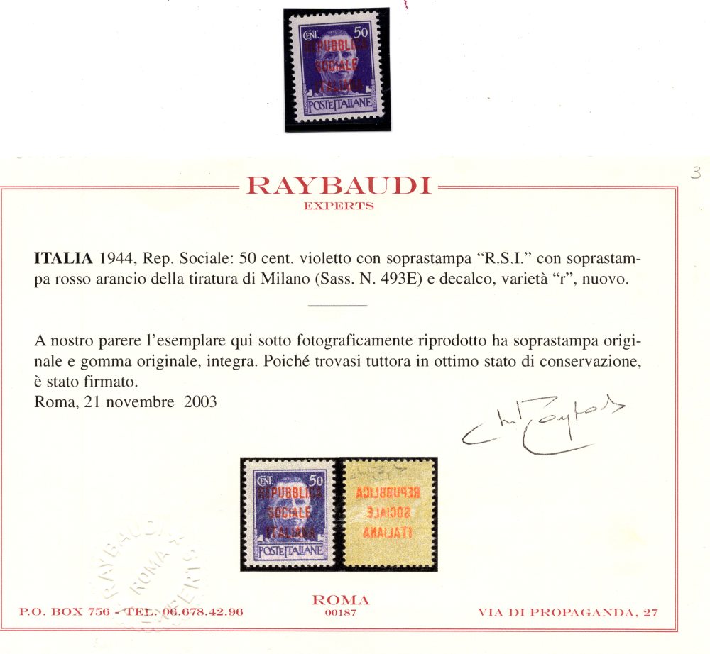 GNR Cent. 50 n. 477a soprastampa capovolta - MNH