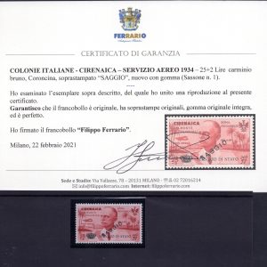 Cirenaica - Servizio Aereo Lire 25 Coroncina soprastampato SAGGIO