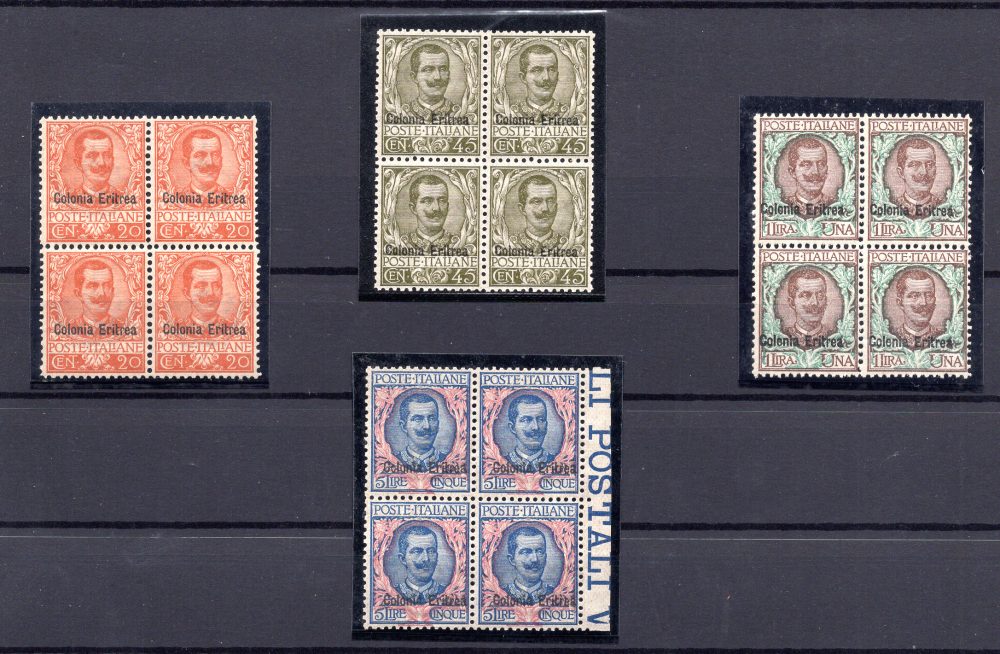 Eritrea - Floreale Cent. 20, 45, 1 e 5 lire (n. 23, 26,28 e 29)