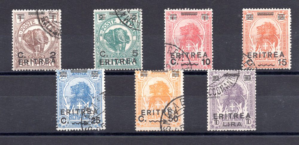 Eritrea - Leoni soprastampati n. 54/60 serie completa usata