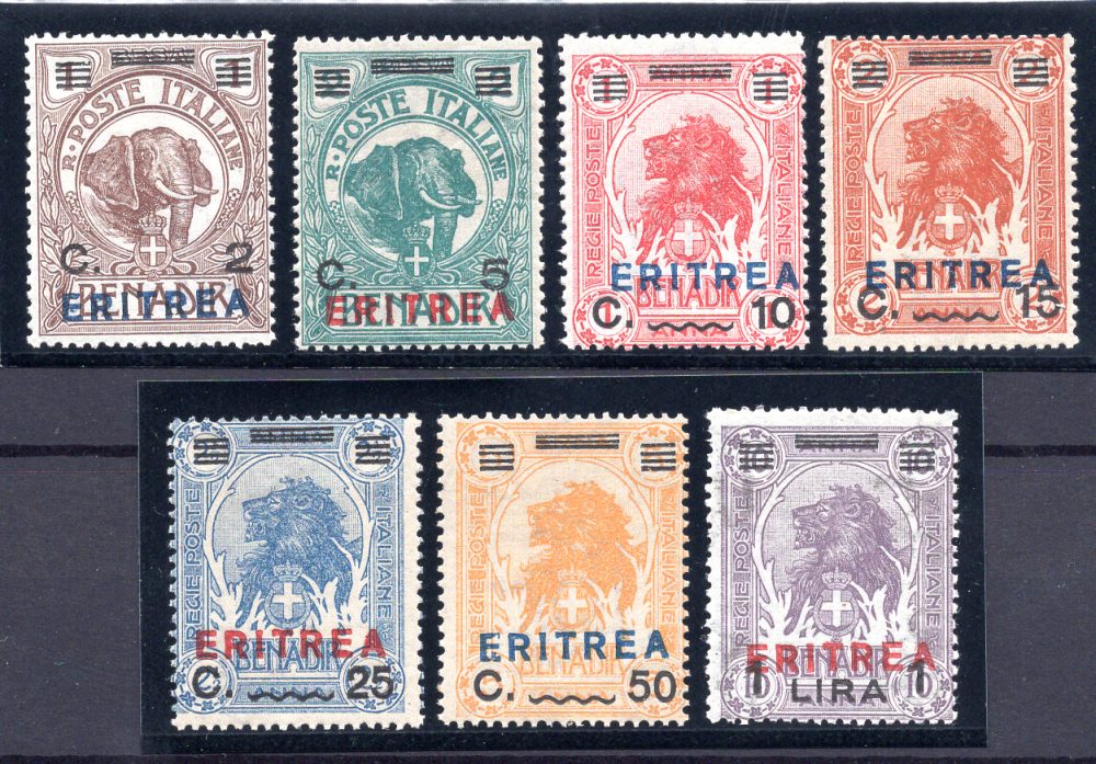 Eritrea - Leoni n. 80/86 soprastampati, serie di ottima