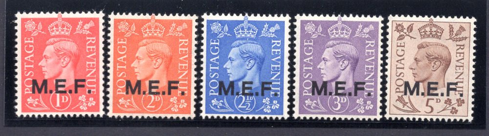 M.E.F. - Francobolli di Gran Bretagna soprastampati n. 1/5 serie