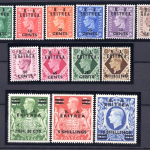 B.A. Eritrea - Francobolli di Gran Bretagna soprastampati n. 14/26