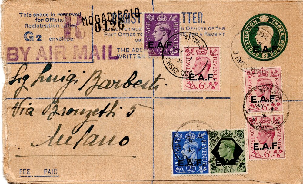 E.A.F. - Intero postale 3 p. (formato 153 x 95) viaggiato racc.