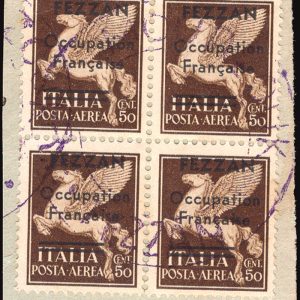 Fezzan Occ. Francese - Posta Aerea Cent. 50 n. 1 quartina usata