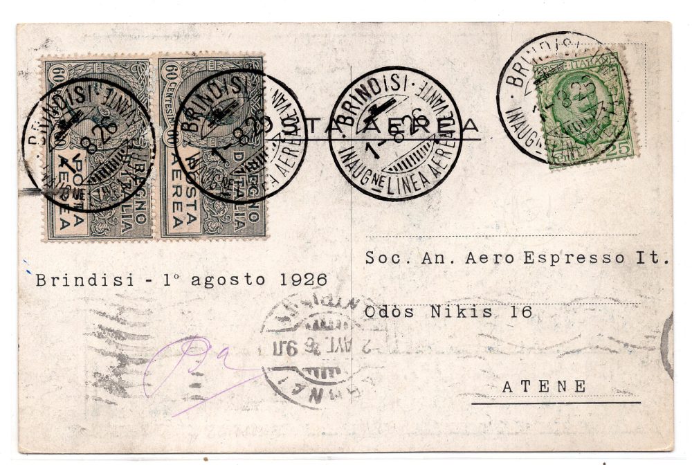 Brindisi - Atene - Cartolina ufficiale commemorativa del volo