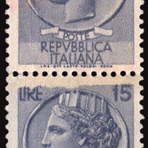 Siracusana Lire 15 n. 767/Iih stelle IV varietà carta ricongiunta