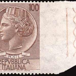 Siracusana Lire 100 n. 785/Ifa dent. 13,1/4 non dentellato DX