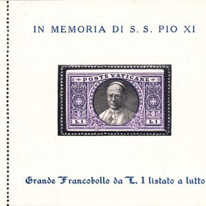 SS. Papa Pio XI - Il francobollo da 1 lira con i bordi listati a Lutto