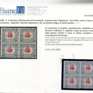 Fiume - Segnatasse 10 f. n. 8 quartina di ottima qualità