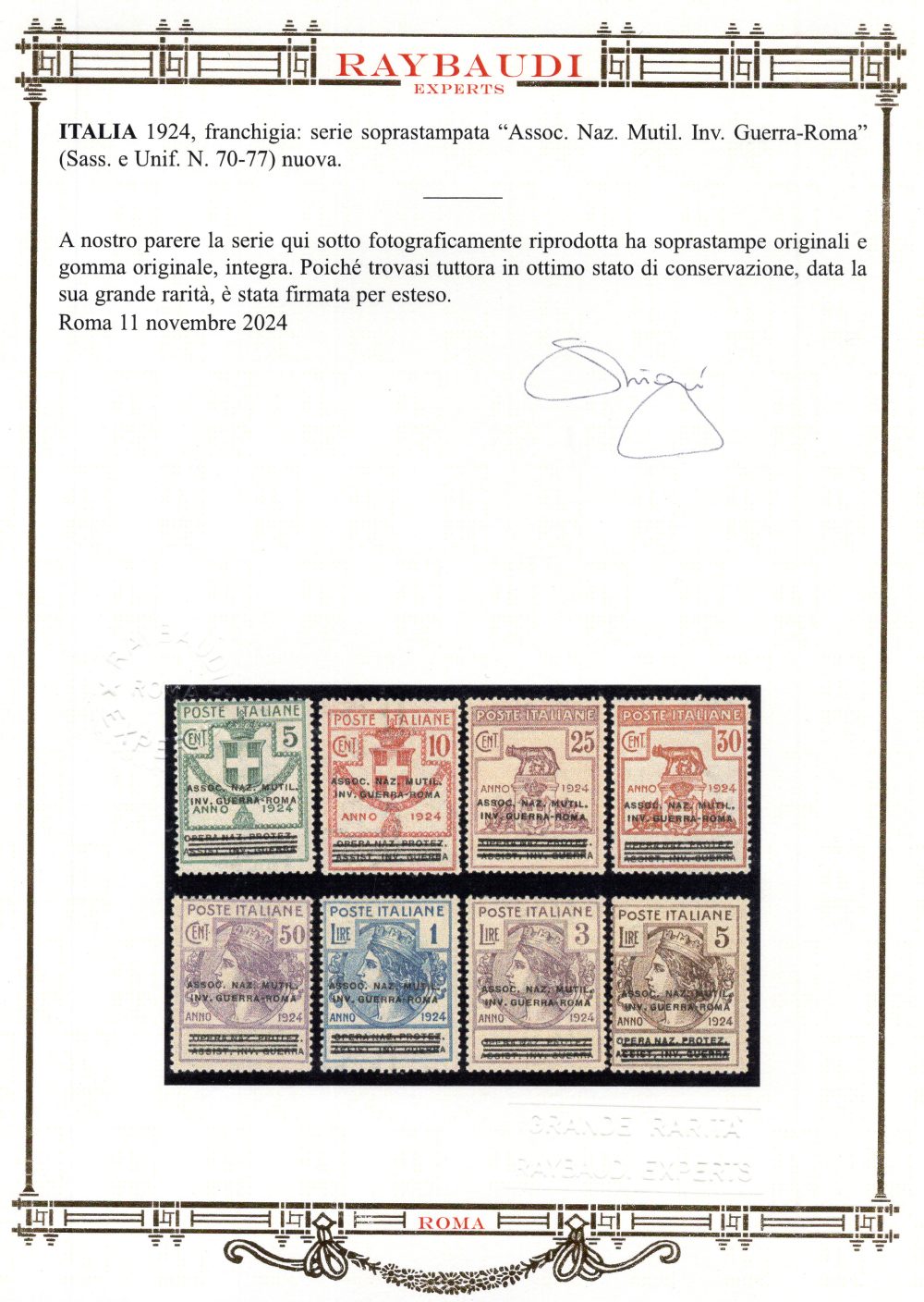 Parastatali soprastampata "Ass. Naz. Mut. Inv. Guerra" n. 70/77 - MNH