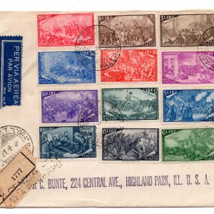 Risorgimento n. 580/591 serie completa 12 valori P.O. su busta