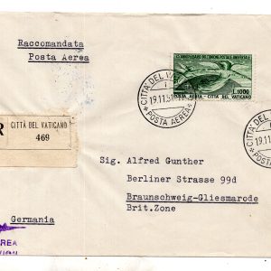 U.P.U. Lire 1.000 Posta Aerea n. 19 isolato su racc. via aerea