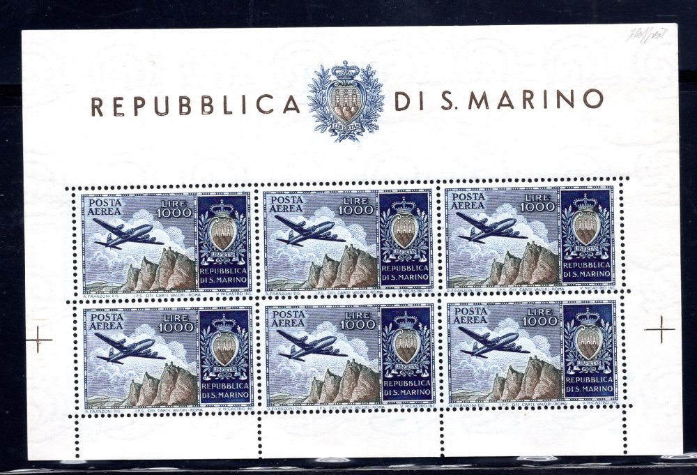 1954 Aereo Lire 1.000 foglietto n. 16 cert. Caffaz - MNH