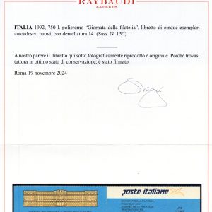 1992 - Giornata della Filatelia - Libretto dentellato 14 n. 15/I